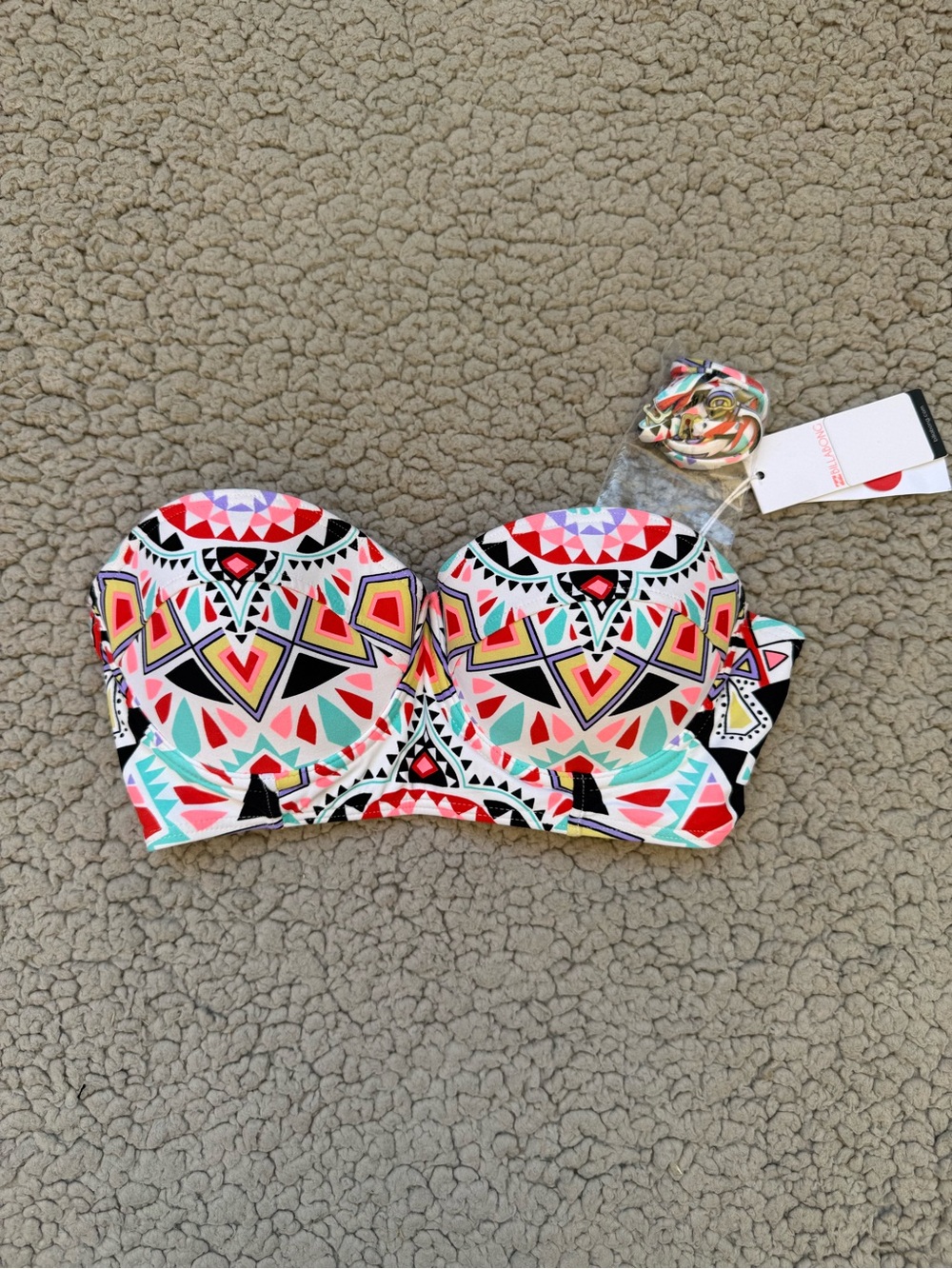 NWT Billabong Colorful Geometric Bandeau Bikini Top